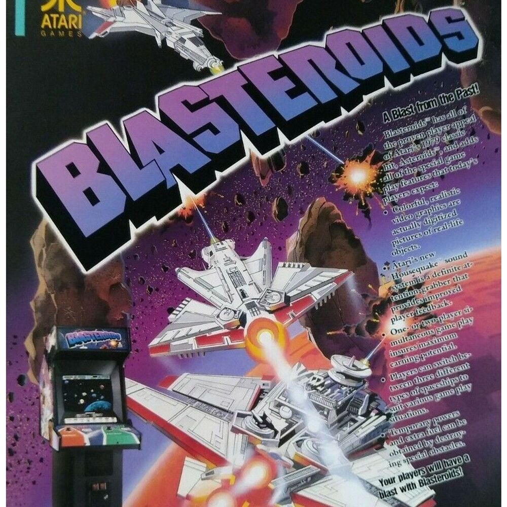 Blasteroids Arcade Flyer 1988 Original Atari Asteroids Space Age Art 8.5" x 11"